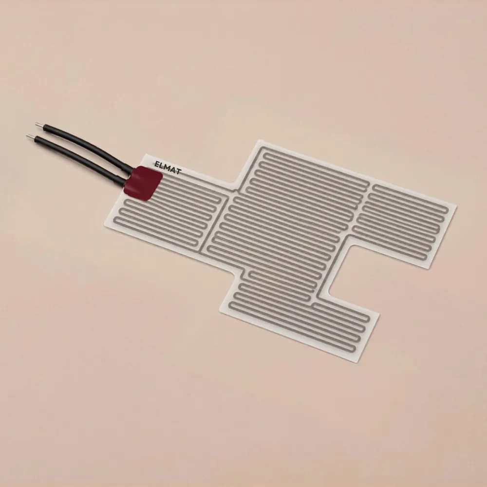 Custom-shaped polyester (Mylar) flexible heater with cable outlet — Elmat Srl
